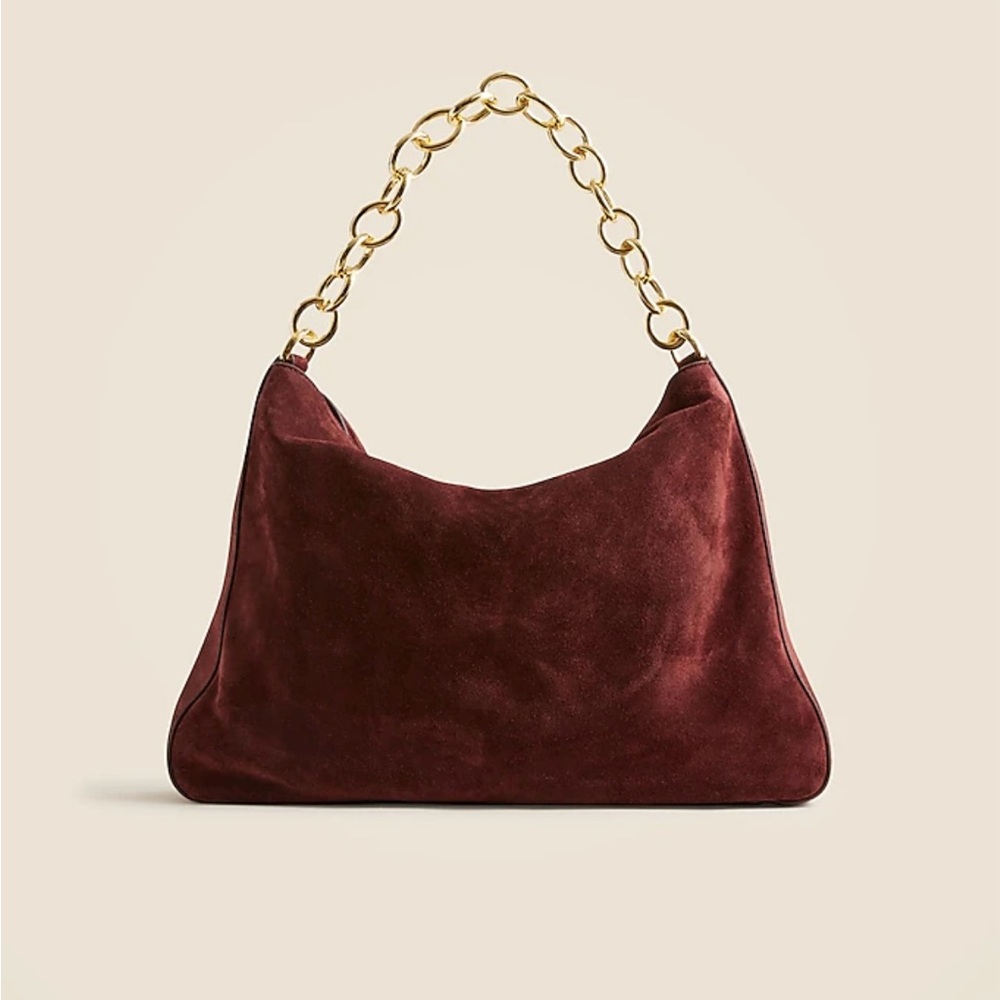 J.CREW Burgundy Suede Shoulder Bag with Gold Chain